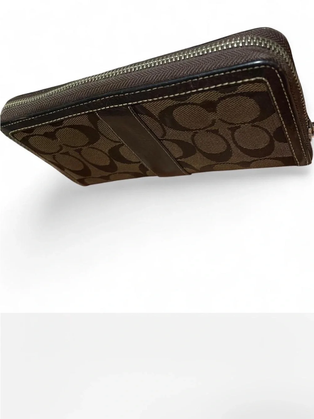 COACH Vintage Brown Signature Jacquard Zip Around Wallet